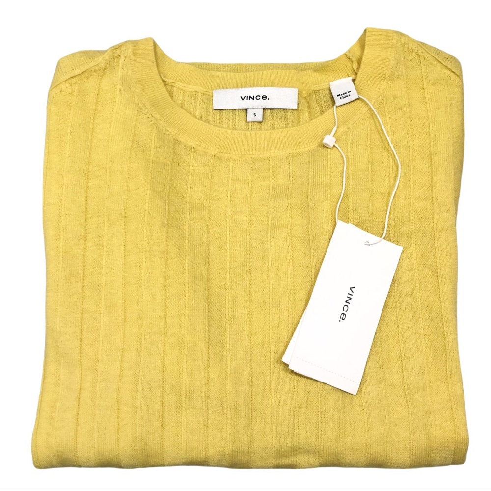 NWT Vince Elbow Sleeve Cashmere Pullover Citrine - Picture 6 of 6